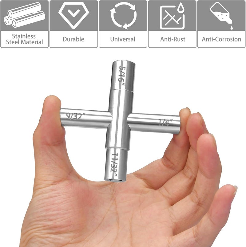 Comfylichi 3 Pcs 4 Way Sillcock Key Set 1/4", 9/32", 5/16", 11/32 Steel Sillcock Water Key Hose Bib Key for Valve Faucet Cabinet Opening Key and Spigots - Image 2